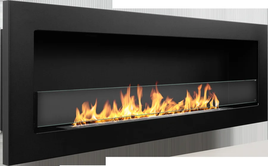 Biofireplace Hanging 1200x400 Slim Black with Glass LIVORNO 120