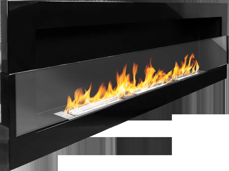 Biofireplace Hanging with Glass 1200x400 Black Gloss