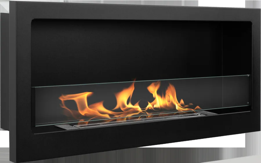 Biofireplace Hanging with Glass 800x363 Slim Black Structural Matte